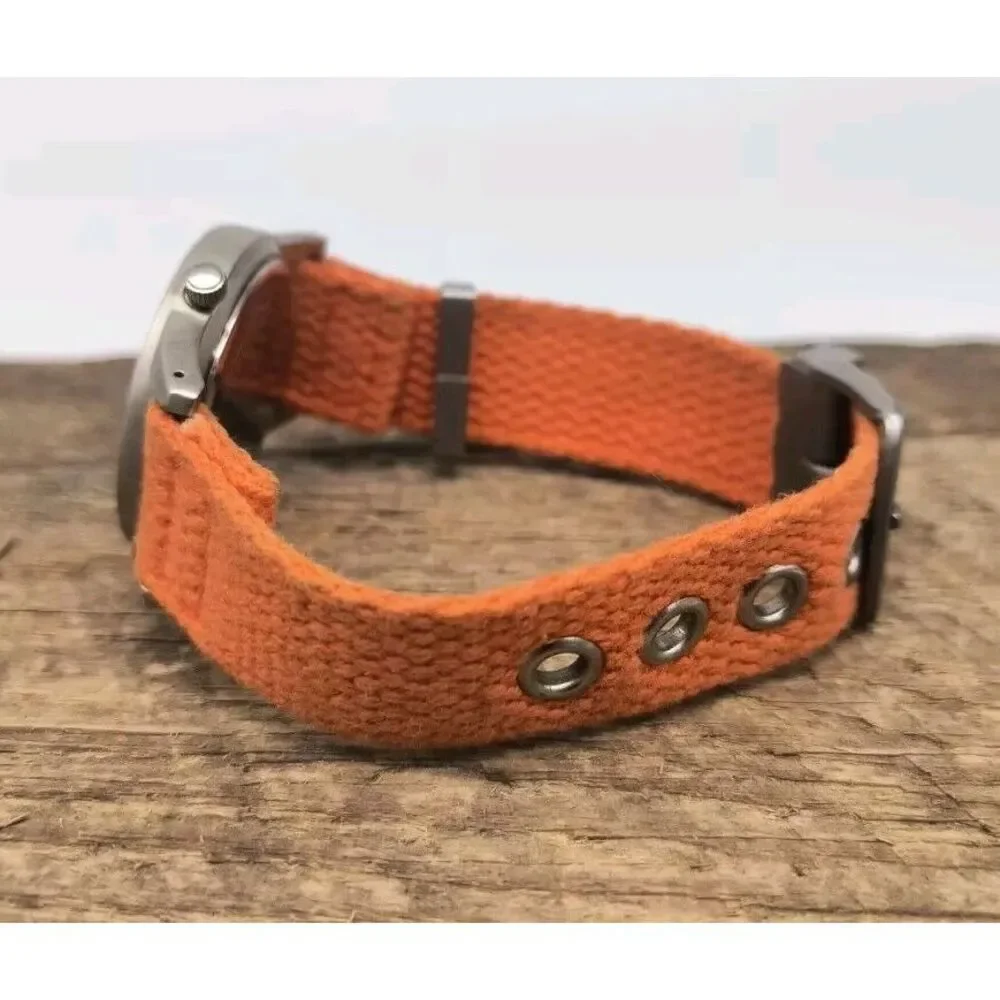Vintage Guess 36mm Watch 1997 Silver Tone Orange Fabric Band - New Battery